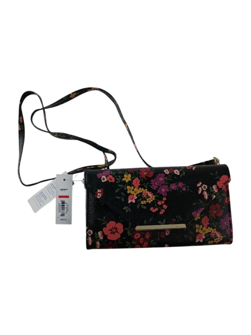 APT 9 Women's Black Floral Envelope WOS Crossbody Wallet Purse New